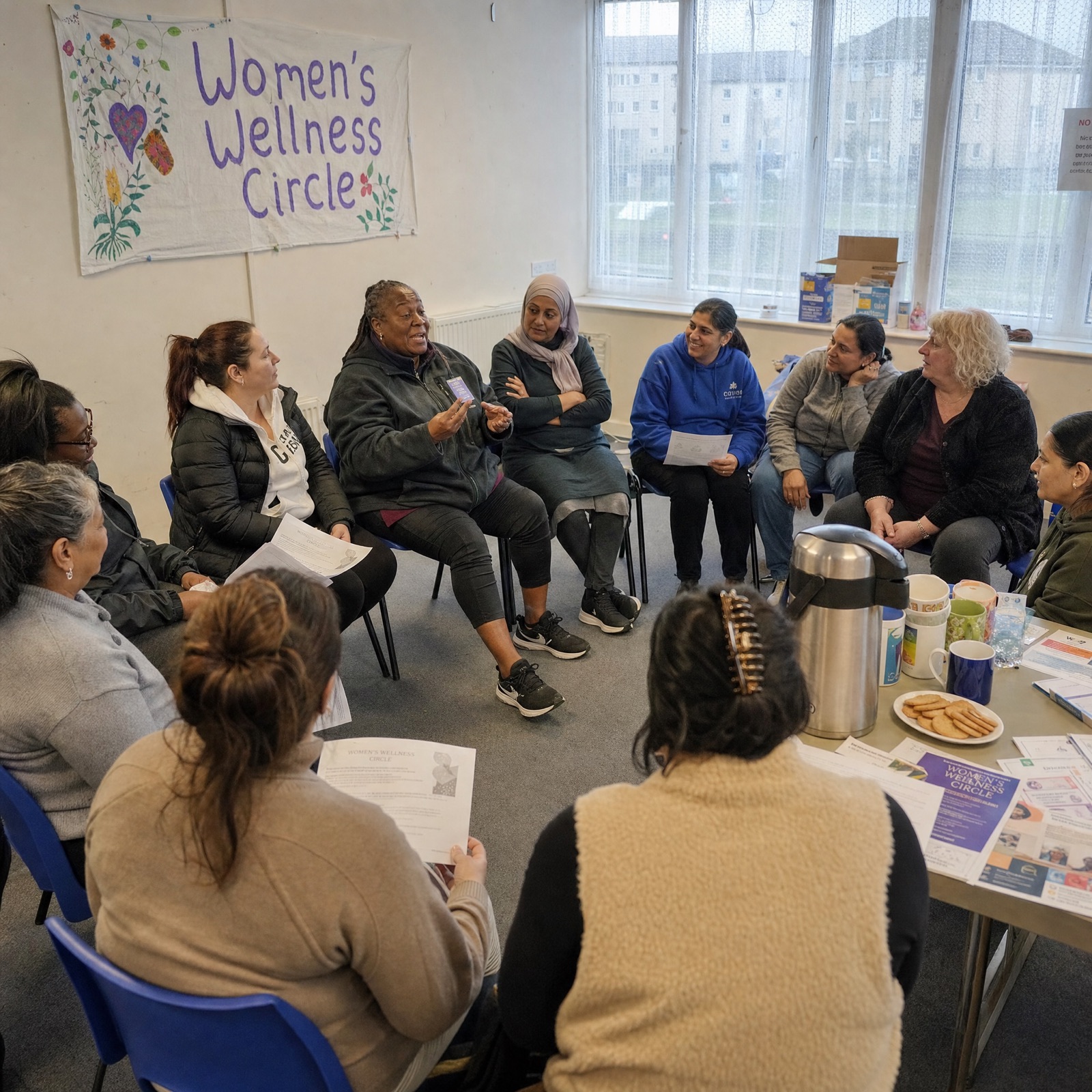 A group support session in a community hall in Falkirk
